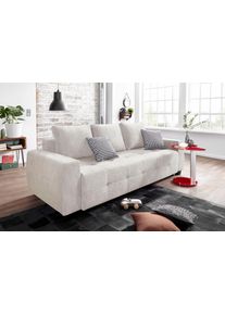 Schlafsofa OTTO HOME "Bella B: 241 cm, Liegefl. 142x194 cm mit Bettkasten & Zierkissen", silber (hellgrau), B:241cm H:90cm T:94cm, Zierkissen: 100% Polyester;Microfaser PRIMABELLE (100% Polyester);Struktur fein (100% Polyester), Sofas, Schlafsofa, Schlafcouch mit G&auml;stebett, 2 Zierkissen inklusive, frei stellbar