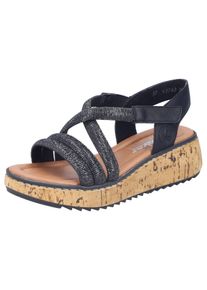 Sandale Rieker, Damen, Gr. 40, schwarz, Lederimitat, Textil, Schuhe Sandale, Keilsandale, Plateausandalette, Sommerschuh mit Glitzersteine