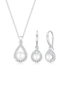 Ohrring und Ketten Set Elli Premium "Schmuckset Set S&uuml;&szlig;wasserzuchtperle Tropfen Zirkonia Wei&szlig; 925 Sterling Silber" Gr. 45, silber, Schmuck_Sets, Damen, Blacklist, Silber 925 (Sterlingsilber), Ohrring und Ketten Set