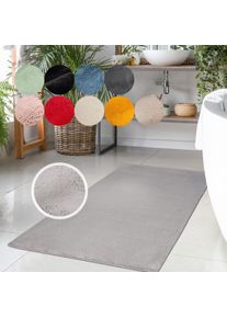 Badematte Carpet City "Topia Mats, Badteppich uni", grau, H:14mm, Polyester, Badematten, Badematte, Hochflor, Kaninchen Haptik, Polyester, Badezimmerteppich, waschbar