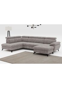 Wohnlandschaft COTTA "Hudson U-Form, B: 324 cm", grau (taupe), B:324cm H:100cm T:207cm, Sofas, Wohnlandschaft, mit Kopfteilverstellung, optional Schlaffunktion & Bettkasten