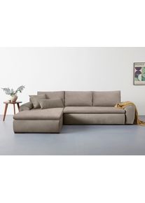 Ecksofa Home Affaire "Win L-Form, B: 285 cm - OTTO. Verl&auml;ssliche Qualit&auml;t.", grau (taupe), B:285cm H:85cm T:176cm, Sofas, Ecksofa, 2 Zierkissen, optional Schlaffunktion & Bettkasten