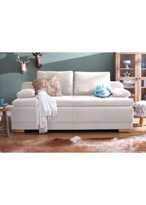 Schlafsofa OTTO HOME "Berlin, B: 202 cm, Liegefl. 158x200 cm, Boxspring-Dauerschlafsofa", beige, B:202cm H:99cm T:98cm, Samtoptik (100% Polyester), Sofas, Schlafsofa, Schlaffunktion, Bettkasten & 2 Zierkissen, G&auml;stebett