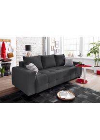 Schlafsofa OTTO HOME "Bella B: 241 cm, Liegefl. 142x194 cm mit Bettkasten & Zierkissen", grau (anthrazit), B:241cm H:90cm T:94cm, Zierkissen: 100% Polyester;Microfaser PRIMABELLE (100% Polyester);Struktur fein (100% Polyester), Sofas, Schlafsofa, Schlafcouch mit G&auml;stebett, 2 Zierkissen inklusive, frei stellbar