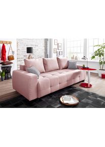 Schlafsofa OTTO HOME "Bella B: 241 cm, Liegefl. 142x194 cm mit Bettkasten & Zierkissen", rosa (rose), B:241cm H:90cm T:94cm, Zierkissen: 100% Polyester;Microfaser PRIMABELLE (100% Polyester);Struktur fein (100% Polyester), Sofas, Schlafsofa, Schlafcouch mit G&auml;stebett, 2 Zierkissen inklusive, frei stellbar