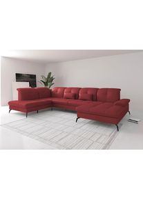 Sit & More Wohnlandschaft SIT & MORE "Amica, U-Form, inkl. Sitztiefenverstellung und Armteilverstellung", rot (feuerrot), B:357cm H:90cm T:231cm, Sofas, Wohnlandschaft, wahlweise mit Kopfteilverstellung, Schlaffunktion und Bettkasten