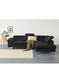 Ecksofa COTTA "Driver L-Form, B: 265 cm", schwarz (charcoal), B:268cm H:73cm T:214cm, Kunstleder SOFTLUX;LEDER BEEFY (ein abgedecktes Spalt-Rindsleder) im Sitz und R&uuml;cken (Korpus in Kunstleder);Luxus-Kunstleder;Leder Pampas (echtes Rindsleder) im Sitz und R&uuml;cken (R&uuml;ckseite mit Spannstoff bezogen), Sofas, Ecksofa, Kopfteilverstellung, optional Schlaffunktion & Bettkasten