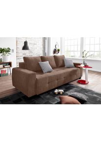 Schlafsofa OTTO HOME "Bella B: 241 cm, Liegefl. 142x194 cm mit Bettkasten & Zierkissen", braun (kaffeebraun), B:241cm H:90cm T:94cm, Zierkissen: 100% Polyester;Microfaser PRIMABELLE (100% Polyester);Struktur fein (100% Polyester), Sofas, Schlafsofa, Schlafcouch mit G&auml;stebett, 2 Zierkissen inklusive, frei stellbar