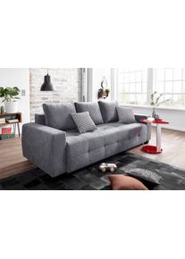 Schlafsofa OTTO HOME "Bella, B: 241 cm, Liegefl. 142x194 cm, 3-Sitzer Schlaf-Couch", grau (anthrazit), B:241cm H:90cm T:94cm, Zierkissen: 100% Polyester;Microfaser PRIMABELLE (100% Polyester);Struktur fein (100% Polyester), Sofas, Schlafsofa, Schlaffunktion, Bettkasten & 2 Zierkissen, Federkern, Topseller