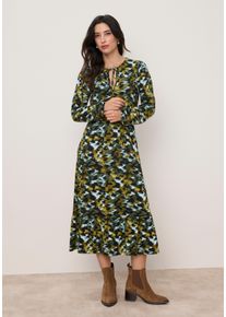Midikleid Tamaris "aus Jersey, mit figurumspielender Passform, wadenlang", Damen, Gr. 46, N-Gr, gr&uuml;n, schwarz gemustert, Jersey, Obermaterial: 95% Viskose, 5% Elasthan, gemustert, figurumspielend wadenlang, Rundhals, Kleider Midikleid, mit tailliertem Bindeband und modischem Muster