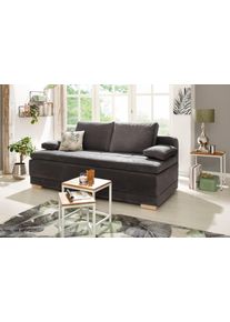 Schlafsofa OTTO HOME "Berlin, B: 202 cm, Liegefl. 158x200 cm, Boxspring-Dauerschlafsofa", grau (dunkelgrau), B:202cm H:99cm T:98cm, Samtoptik (100% Polyester), Sofas, Schlafsofa, Schlaffunktion, Bettkasten & 2 Zierkissen, G&auml;stebett
