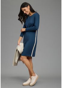 Etuikleid Laura Scott "mit modischem Galonstreifen", Damen, Gr. 48, N-Gr, blau, creme, Jersey, Obermaterial: 76% Polyester, 20% Viskose, 4% Elasthan, unifarben mit Farbeinsatz, figurumspielend, Rundhals, Kleider Etuikleid, aus elastischer Viskosemischung, figurumspielende Passform