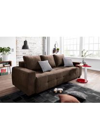 Schlafsofa OTTO HOME "Bella B: 241 cm, Liegefl. 142x194 cm mit Bettkasten & Zierkissen", braun (dunkelbraun), B:241cm H:90cm T:94cm, Zierkissen: 100% Polyester;Microfaser PRIMABELLE (100% Polyester);Struktur fein (100% Polyester), Sofas, Schlafsofa, Schlafcouch mit G&auml;stebett, 2 Zierkissen inklusive, frei stellbar