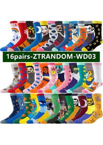 16pairs Men Women Anime Cartoon Socks Hip Hop Street Fashion Novelty Funny Casual Crew Socks