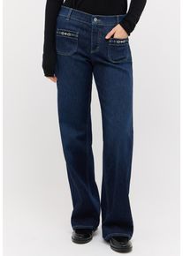 Gerade Jeans Angels "LIZ GLORY", Damen, Gr. 46, L&auml;nge 28, schwarz indigo used, Denim/Jeans, Obermaterial: 91% Baumwolle, 6% Polyester, 3% Elasthan, lang, Jeans Gerade Jeans, Wide Leg, mit Schmuckelementen an den Vordertaschen