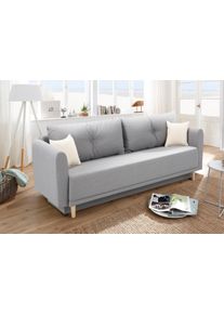 Schlafsofa Home Affaire "Scandic, B: 219 cm, Liegel. 137x195 cm", grau (hellgrau), B:225cm H:93cm T:86cm, Zierkissen: 100% Polyester;Struktur ( 100% Polyester), Sofas, Schlafsofa, Schlaffunktion, Bettkasten & 2 Zierkissen, Federkern