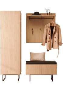 Garderoben-Set Home Affaire "Lund, moderne Garderobe, Komplettset mit viel Stauraum", stone oak, B:157cm H:200cm T:40cm, Holzwerkstoff, Kastenm&ouml;bel-Sets, Garderoben-Set, enth&auml;lt Garderobenschrank, Garderobenpaneel, Schuhbank mit Sitzkissen