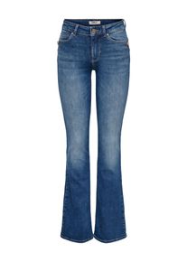 Bootcut-Jeans Only "ONLBLUSH MID BUT FLARED DNM REA763", Damen, Gr. XS (34), L&auml;nge 32, medium blau denim, Denim/Jeans, Obermaterial: 91% Baumwolle, 5% Polyester, 4% Elasthan, unifarben, bootcut fit lang, Jeans Bootcut-Jeans, Baumwollmischung, bootcut fit