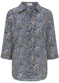 Hemdbluse GOLDNER "Hemdbluse mit floralem Muster", Damen, Gr. 44, blau (hellblau, melba, gemustert), Obermaterial: 100% Polyester PES., weit Manschette, Blusen Hemdbluse, Mit offenem Kragen