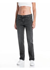 Straight-Jeans Replay "AKEME", Damen, Gr. 29, L&auml;nge 32, dunkelgrau, Denim/Jeans, Obermaterial: 99% Baumwolle, 1% Elasthan, Destroyed-Effekte, straight fit lang, Jeans Straight-Jeans, mit niedriger Leibh&ouml;he