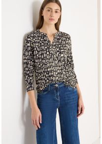 Print-Shirt Cecil, Damen, Gr. L (42), schwarz-wei&szlig; (raw khaki), Web, Obermaterial: 50% Baumwolle, 50% Modal, gemustert, l&auml;ssig geschnitten h&uuml;ftbedeckend, Rundhals, Shirts Print-Shirt, im Tunika-Look und mit grafischem Muster