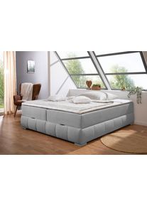 Boxbett OTTO HOME "Wehma ohne Kopfteil inkl. Bettkasten, auch in &Uuml;berl&auml;nge erh&auml;ltlich", grau, Komplettbetten, Struktur, Liegefl&auml;che B/L: 160cm x 200cm, H2 + H2, Bonnell-Federkernmatratze, Boxbett, in H2, H3 & H4 w&auml;hlbar, inklusive Topper, B:164cm L:204cm