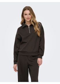 Sweater Only Play "ONPLOUNGE HN LS HZ DS SWT NOOS", Damen, Gr. XS, chocolate torte, Sweatware, Obermaterial: 80% Polyester, 15% Viskose, 5% Elasthan, unifarben, loose fit h&uuml;ftlang, Rundhals, Sweatshirts Sweater, Materialmix, loose fit