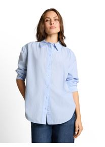 Hemdbluse Tom Tailor "Loose", Damen, Gr. 38, blau (mid blau wei&szlig; stripe), Obermaterial: 50% Baumwolle, 50% Lyocell, regular fit Po-bedeckend, Manschette, Blusen Hemdbluse, mit Manschetten