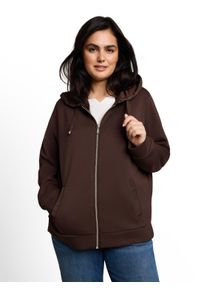 Kapuzensweatjacke Tom Tailor PLUS, Damen, Gr. 54, java schwarz braun, Sweatware, Obermaterial: 51% Polyester, 42% Viskose, 7% Elasthan, normal h&uuml;ftbedeckend, Rundhals, B&uuml;ndchen, Sweatjacken Kapuzensweatjacke, aus Scuba Stoff
