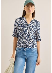 Druckbluse Cecil, Damen, Gr. L (42), sporty denim blau, Web, Obermaterial: 100% Viskose, gemustert, bequem h&uuml;ftbedeckend, Rundhals, abgerundeter Saum, Blusen Druckbluse, mit Split Neck und grafischem Muster