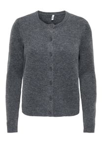 Strickjacke Only "ONLOLIVIA LS O-NECK CARDIGAN CC KNT", Damen, Gr. XS, dunkelgrau melange detail:dtm horn button, Strick, Obermaterial: 84% Polyester, 7% Polyacryl, 5% Wolle, 4% Elasthan, meliert, regular fit normal, Rundhals, Strickjacken Strickjacke, Materialmix, regular fit