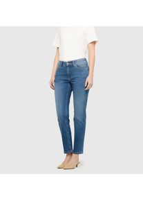 Straight-Jeans MAC "MACMELANIE", Damen, Gr. 46, L&auml;nge 28, blau (authentic baby blau), Denim/Jeans, Obermaterial: 91% Baumwolle, 7% Elastomultiester, 2% Elasthan, straight fit lang, Jeans Straight-Jeans, Figurformende Denim-Qualit&auml;t mit hervorragendem R&uuml;cksprung-Verhalten