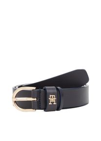 Lederg&uuml;rtel Tommy Hilfiger "ESSENTIAL EFFORTLESS 2.5 cm breit GOLD", Damen, Gr. 90, blau (space blau), Rindsleder, unifarben, G&uuml;rtel Lederg&uuml;rtel, Logoemblem, weiche Haptik, ovale Einfachdornschlie&szlig;e
