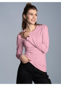 Longsleeve TRIGEMA "TRIGEMA Langarmshirt", Damen, Gr. XS, rosa (lilie), Feinstrick, 95% Baumwolle, 5% Elasthan, Basic, lang, Rundhals, Shirts Longsleeve