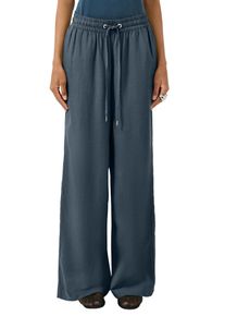 Stoffhose QS, Damen, Gr. 38, L&auml;nge 30, blau, Web, Obermaterial: 72% Viskose, 28% Leinen, unifarben, loose fit lang, Hosen Stoffhose, mit elastischem Bund und Kordelzug
