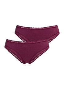 Brasilslip s.Oliver, Damen, Gr. 36/38, 2 Stk., rot (bordeaux), Feinripp, Obermaterial: 95% Baumwolle, 5% Elasthan. Spitze: 90% Polyamid, 10% Elasthan. Zwickel: 95% Baumwolle, 5% Elasthan, unifarben, eng, Unterhosen Brasilslip, mit modischer Spitze aus Baumwollmischung