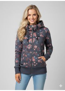 Sweatjacke Ragwear "NESKA ZIP FLOWERS O", Damen, Gr. M, bunt (navy), Sweatware, Obermaterial: 70% Baumwolle, 30% Polyester, bedruckt, gebl&uuml;mt, gemustert, figurbetont h&uuml;ftbedeckend, Rundhals, Rippb&uuml;ndchen, Sweatjacken Sweatjacke, mit extra breiten B&uuml;ndchen