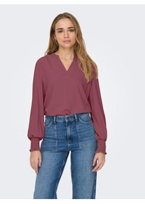 Blusenshirt Only "ONLMETTE V-NECK LS SMOCK TOP NOOS WVN", Damen, Gr. S, rosa (renaissance rose), Web, Obermaterial: 100% Polyester, unifarben, regular fit normal, V-Ausschnitt, gesmokt, Shirts Blusenshirt, Kunstfaser, regular fit