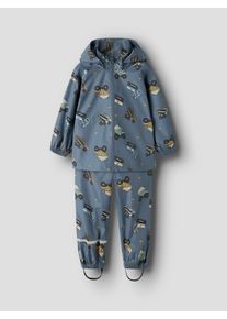Regenanzug name it "NMNDRAIN05 RAIN SET AOP FO", Kinder, Gr. 86, vintage indigo aop:work, Web, Obermaterial: 100% Polyester, bedruckt, Sportanz&uuml;ge Regenanzug, reflektierendes Details, wasserdicht