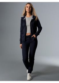 Jogginganzug TRIGEMA "TRIGEMA Jogginganzug", Damen, Gr. M, blau (navy), Sweatware, 50% Baumwolle, 50% Polyester, Sportanz&uuml;ge Jogginganzug