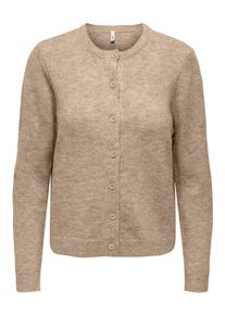 Strickjacke Only "ONLOLIVIA LS O-NECK CARDIGAN CC KNT", Damen, Gr. L, humus detail:melange, dtm horn button, Strick, Obermaterial: 84% Polyester, 7% Polyacryl, 5% Wolle, 4% Elasthan, meliert, regular fit normal, Rundhals, Strickjacken Strickjacke, Materialmix, regular fit