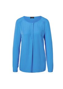 Schlupfbluse GOLDNER "Kurzgr&ouml;&szlig;e Figurschmeichelnde Schlupfbluse mit modischer Kragenverarbeitung", Damen, Gr. 23, blau (riviera), Obermaterial: 100% Viskose CV., figurumspielend, eng 1-Knopf-Manschette, Blusen Schlupfbluse, mit Schulterpasse und Kr&auml;uselungen
