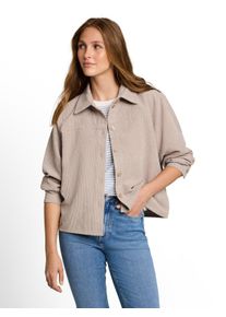 Langarmbluse Tom Tailor Denim, Damen, Gr. XL, beige (atmosphere beige), Cord, Obermaterial: 100% Polyester, unifarben, l&auml;ssig geschnitten h&uuml;ftlang, Rundhals, 1-Knopf-Manschette mit Kn&ouml;pfen, Blusen Langarmbluse, Cord-Overshirt mit Knopfleiste