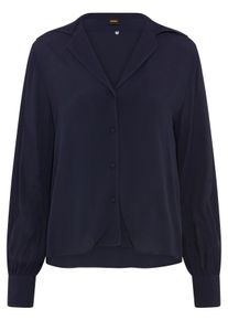 Langarmbluse BOSS Orange "Brystel Premium Damenmode", Damen, Gr. 46, dunkelblau 408, Web, Obermaterial: 100% Viskose, unifarben, h&uuml;ftlang, V-Ausschnitt, 2-Knopf-Manschette, Blusen Langarmbluse, in Cr&ecirc;pe-de-Chine-Qualit&auml;t