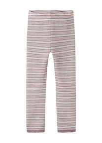 Leggings name it "NMFWANG WOOL NEEDLE LEGGING NOOS", M&auml;dchen, Gr. 110, N-Gr, snow wei&szlig; stripes:violet ice, toadstool, Strick, Obermaterial: 100% Wolle, bedruckt, gestreift, normal kn&ouml;chellang, Hosen Leggings, Wolle, regular fit