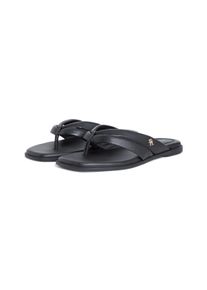 Zehentrenner Tommy Hilfiger "ELEVATED TOE POST LTH SANDAL", Damen, Gr. 37, schwarz, Leder, unifarben, Basic, Schuhe Zehentrenner, Sommerschuh, Dianette, Flat mit Logoemblem