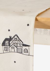 Vattenavvisande bordsl&ouml;pare med husmotiv - beige - storlek 40x140 cm - bonprix