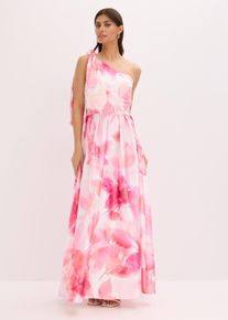 One-Shoulder-Kleid aus gl&auml;nzendem Satin, wei&szlig;, Gr&ouml;&szlig;e 38, bonprix