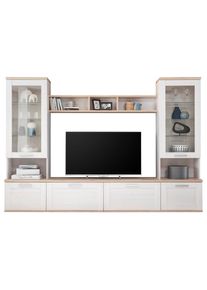 Mid.you , Wei&szlig;, Eichefarben , Glas, Holzwerkstoff , 6 F&auml;cher , 277x191x35 cm , Made in EU ,