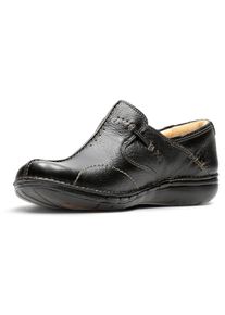 Slipper Clarks "Un Loop", Damen, Gr. 37, schwarz, Leder, Schuhe Slipper, Slipper, Flats mit Wechselfu&szlig;bett